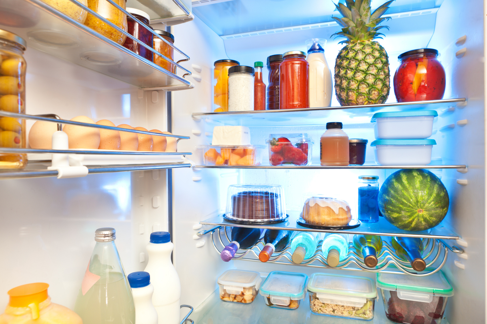 Open Refrigerator with Healthy Food Organized Inside